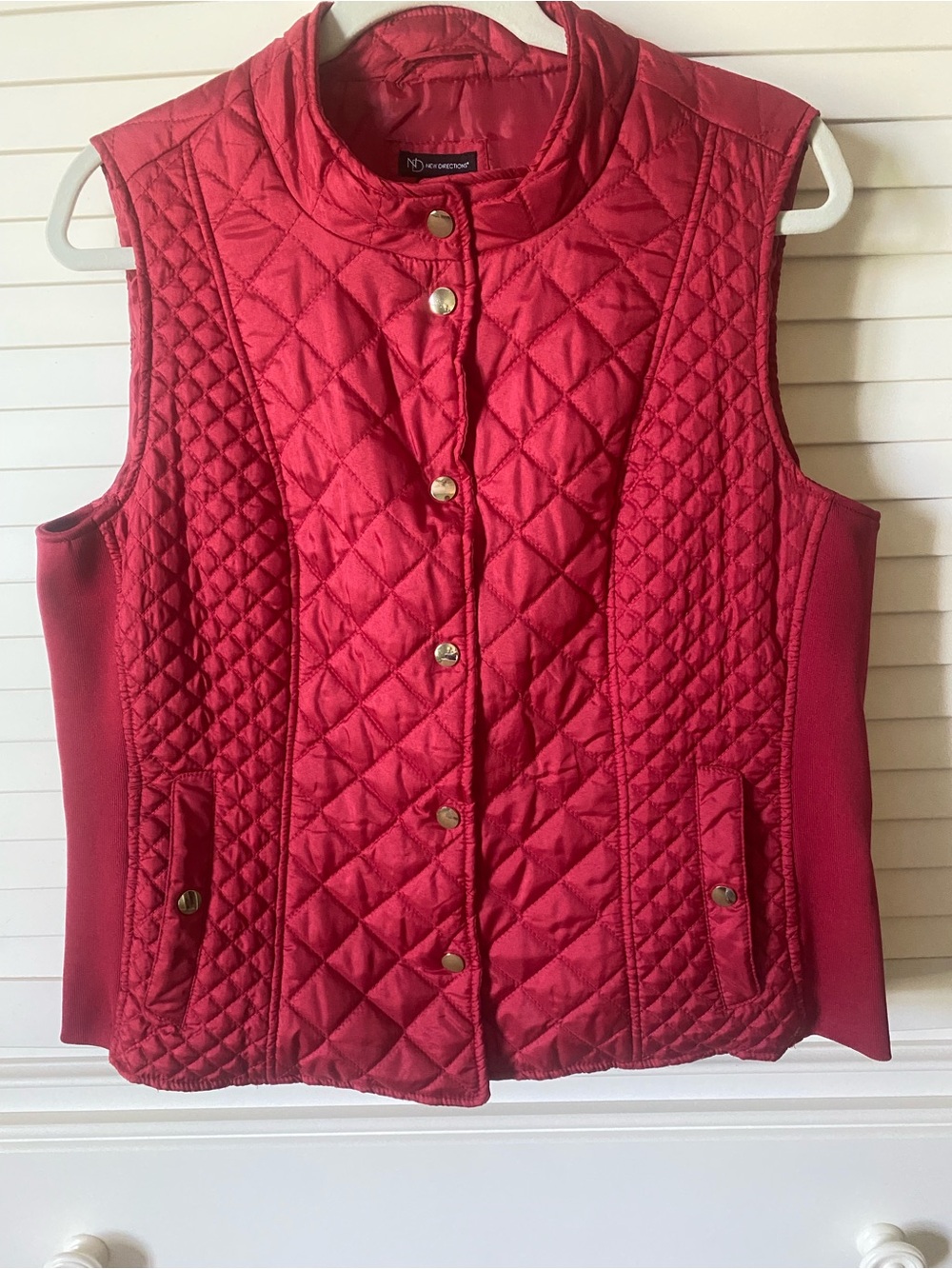 new directions Quilted Red Snap-Front Vest
